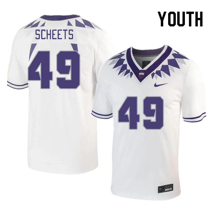 Youth #49 Austin Scheets TCU Horned Frogs 2023 College Footbal Jerseys Stitched-White - Click Image to Close